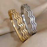 Waterproof Wave Bangles Stainless Steel Bracelets 18K Plated