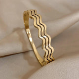 Waterproof Wave Bangles Stainless Steel Bracelets 18K Plated