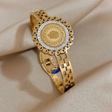 Vintage Lucky Eyes Charm Stainless Steel Bracelet With Rhinestone