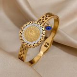 Vintage Lucky Eyes Charm Stainless Steel Bracelet With Rhinestone