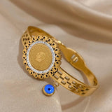 Vintage Lucky Eyes Charm Stainless Steel Bracelet With Rhinestone