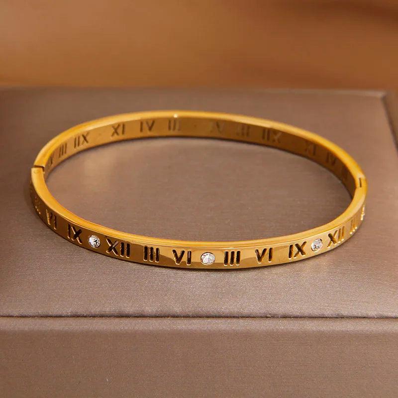 Stainless Steel Roman Number Charm Bracelet for Women