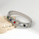 Stainless Steel Wide Bangles Bracelet with Colorful Crystals