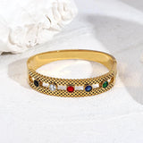 Stainless Steel Wide Bangles Bracelet with Colorful Crystals
