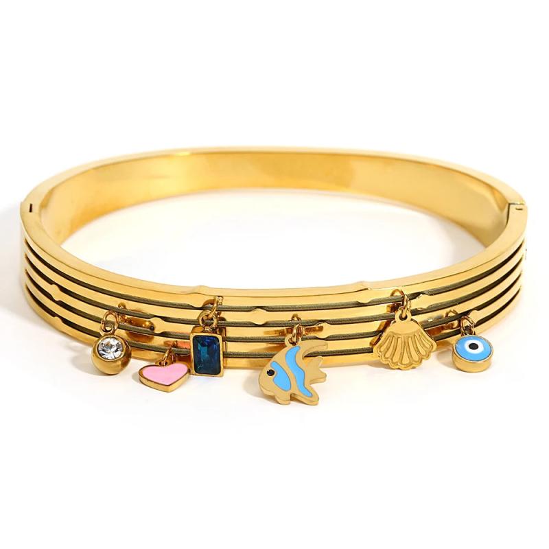 Stainless Steel Fish Heart Shell Charms Bracelet Bangles for Women