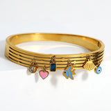 Stainless Steel Fish Heart Shell Charms Bracelet Bangles for Women
