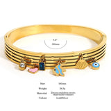 Stainless Steel Fish Heart Shell Charms Bracelet Bangles for Women