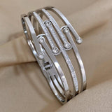 Zircon Stainless Steel Wide Bangles Bracelet Women Chunky Charm Wrist Jewelry