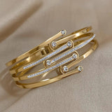 Zircon Stainless Steel Wide Bangles Bracelet Women Chunky Charm Wrist Jewelry