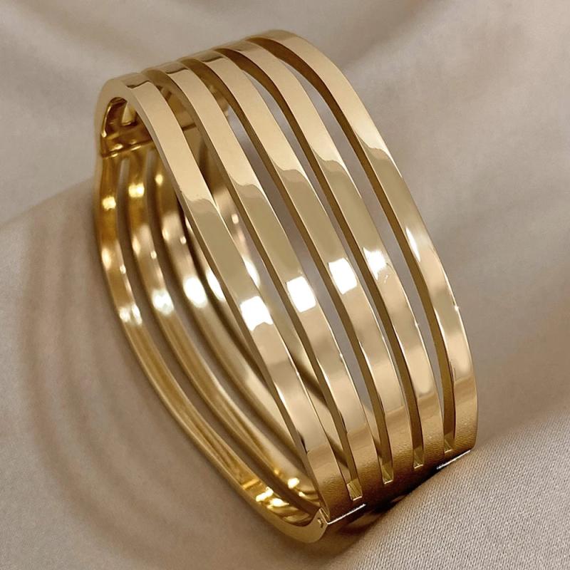 Chunky Stainless Steel Wide Bangles Bracelets for Women