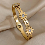 316L Stainless Steel Charm Daisy Flowers Bracelets Bangles for Women