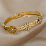 316L Stainless Steel Charm Daisy Flowers Bracelets Bangles for Women