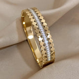 Zircon Layered Cuff Bracelet Stainless Steel Bangle