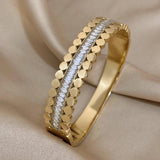 Zircon Layered Cuff Bracelet Stainless Steel Bangle