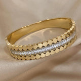Zircon Layered Cuff Bracelet Stainless Steel Bangle