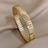 Chunky Thick Stainless Steel Cuff Bangle Silver Elastic Bracelet