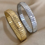 Chunky Thick Stainless Steel Cuff Bangle Silver Elastic Bracelet