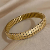 Chunky Thick Stainless Steel Cuff Bangle Silver Elastic Bracelet