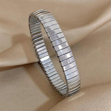 Chunky Thick Stainless Steel Cuff Bangle Silver Elastic Bracelet
