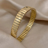 Chunky Thick Stainless Steel Cuff Bangle Silver Elastic Bracelet