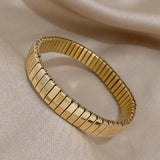 Chunky Thick Stainless Steel Cuff Bangle Silver Elastic Bracelet