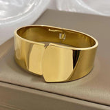 316L SS 18K Plated Wide Cuff Bracelet Classic Bangle