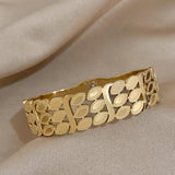 Vintage Stainless Steel Wide Bracelet Bangle with Multiple Rows Wheat Leaves