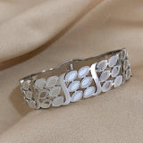 Vintage Stainless Steel Wide Bracelet Bangle with Multiple Rows Wheat Leaves