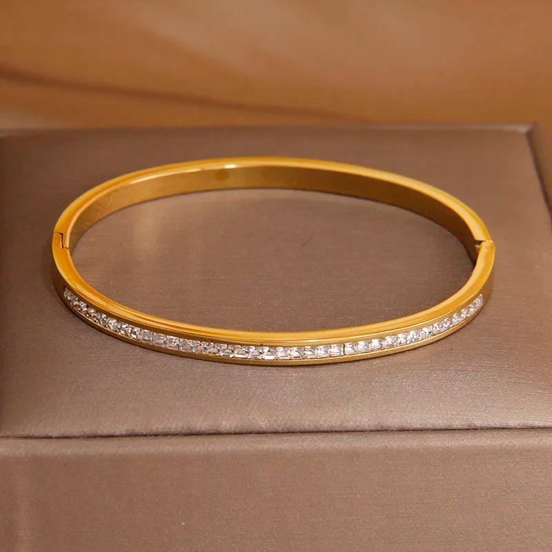 Stainless Steel Crystal Charm Bracelet for Women Thin Wrist Jewelry Gift