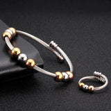 Chain Link Charm Beads Bangles Stainless Steel Cuff Bracelets