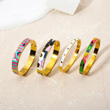 Colorful Cubic Zirconia Geometric Enamel Bangle Bracelet