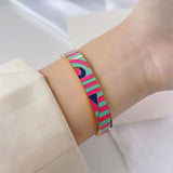 Colorful Cubic Zirconia Geometric Enamel Bangle Bracelet