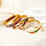 Colorful Cubic Zirconia Geometric Enamel Bangle Bracelet