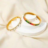 Colorful Cubic Zirconia Geometric Enamel Bangle Bracelet