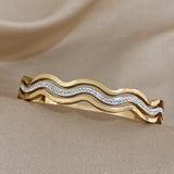 Rhinestone Wave Stainless Steel Bracelet Bangle for Women