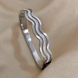 Rhinestone Wave Stainless Steel Bracelet Bangle for Women