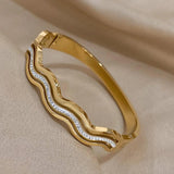 Rhinestone Wave Stainless Steel Bracelet Bangle for Women