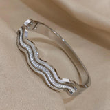 Rhinestone Wave Stainless Steel Bracelet Bangle for Women