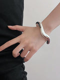 Irregular Twisted Wave Silver Bangle Bracelet for Women Girls