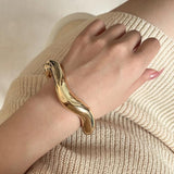 Irregular Twisted Wave Silver Bangle Bracelet for Women Girls