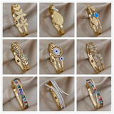 Rhinestone Stainless Steel Bangle Bracelet with Leaf Flower Charms