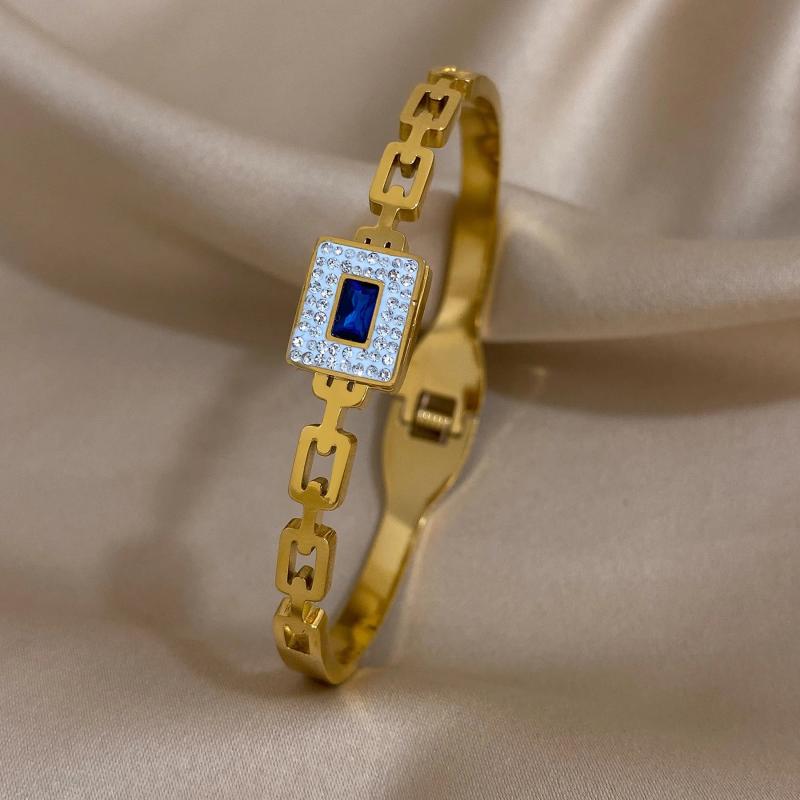 Stainless Steel Inlaid Stone Square Bracelets Rhinestones For Women