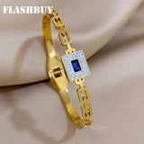 Stainless Steel Inlaid Stone Square Bracelets Rhinestones For Women