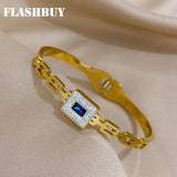 Stainless Steel Inlaid Stone Square Bracelets Rhinestones For Women