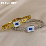 Stainless Steel Inlaid Stone Square Bracelets Rhinestones For Women