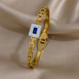Stainless Steel Inlaid Stone Square Bracelets Rhinestones For Women