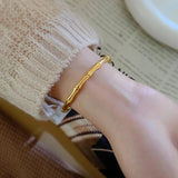 Bamboo Skeleton Stainless Steel Cuff Bracelet for Women