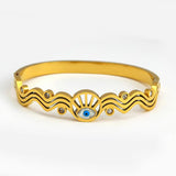 Evil Eye Zircon Charm Stainless Steel Bangle Bracelet Waterproof Jewelry