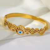 Evil Eye Zircon Charm Stainless Steel Bangle Bracelet Waterproof Jewelry