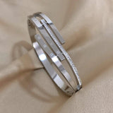 Rhinestone Roman Numerals Stainless Steel Bracelet